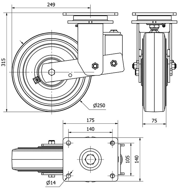 R.GIR.PLACA(ANCHA)10HLSBA250-HGB SUSPENSION GOMA NEGRA NATURAL BOLAS