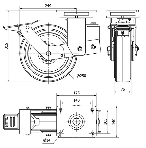 R.GIR.PLACA FR.(ANCHA)10HLSBAFN250-HGB SUSPENSION GOMA NEGRA NAT.BOL