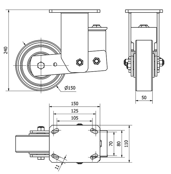R.FIJA 17HLSB150-HUB SUSPENSION HIERRO-POLIUR.NARANJA EJE BOLAS