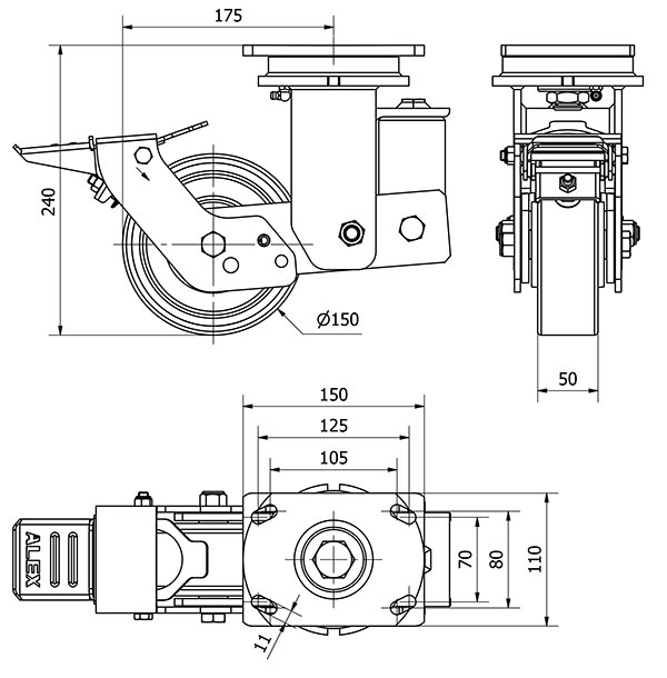 R.GIR.PLACA FRENO 10HLSBFN150-HUB SUSPENSION POLIUR.NARANJA BOLAS