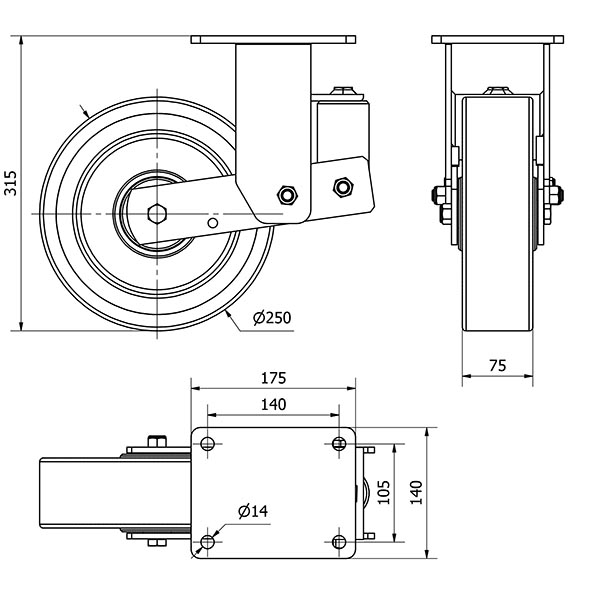 R.FIJA (ANCHA) 17HLSBA250-HUB SUSPENSION POLIUR.NARANJA EJE BOLAS