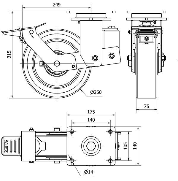 R.GIR.PLACA FR.(ANCHA)10HLSBAFN250-HUB SUSPENSION POLIUR.NARAN.BOLAS