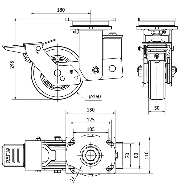 R.GIR.PLACA FRENO 10HLSBFN160-AUGB SUSPENSION POLIUR.VERDE EJE BOLAS