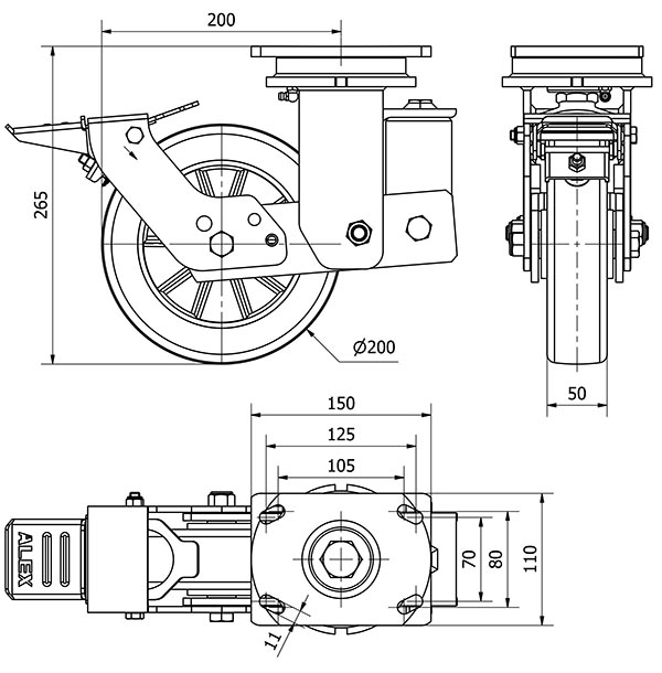 R.GIR.PLACA FRENO 10HLSBFN200-AUGB SUSPENSION POLIUR.VERDE EJE BOLAS