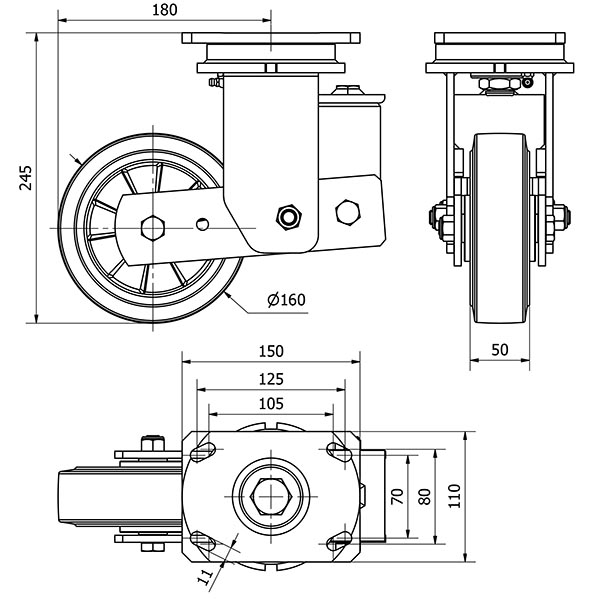R.GIR.PLACA 10HLSB160-DEB SUSPENSION GOMA NEGRA ELASTICA EJE BOLAS