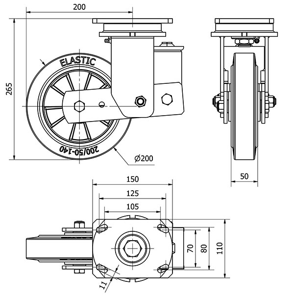 R.GIR.PLACA 10HLSB200-DEB SUSPENSION GOMA NEGRA ELASTICA EJE BOLAS