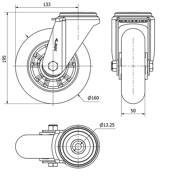 R.GIR.AGUJERO M12 20ZV160-AUAB ALUMINIO-POLIUR.NARANJA BOLAS BALONA