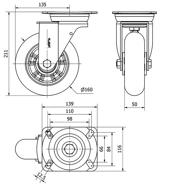 R.GIR.PLACA 10TV160-AUAB ALUMINIO-POLIUR.NARANJA EJE BOLAS BALONA