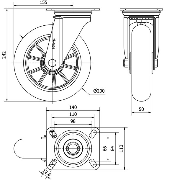 R.GIR.PLACA 10ZV200-AUAB ALUMINIO-POLIUR.NARANJA EJE BOLAS BALONA