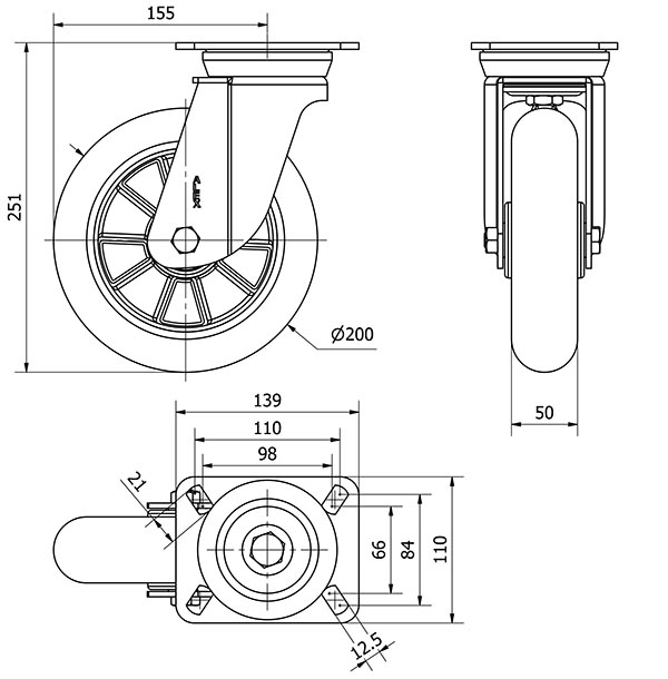 R.GIR.PLACA 10TV200-AUAB ALUMINIO-POLIUR.NARANJA EJE BOLAS BALONA