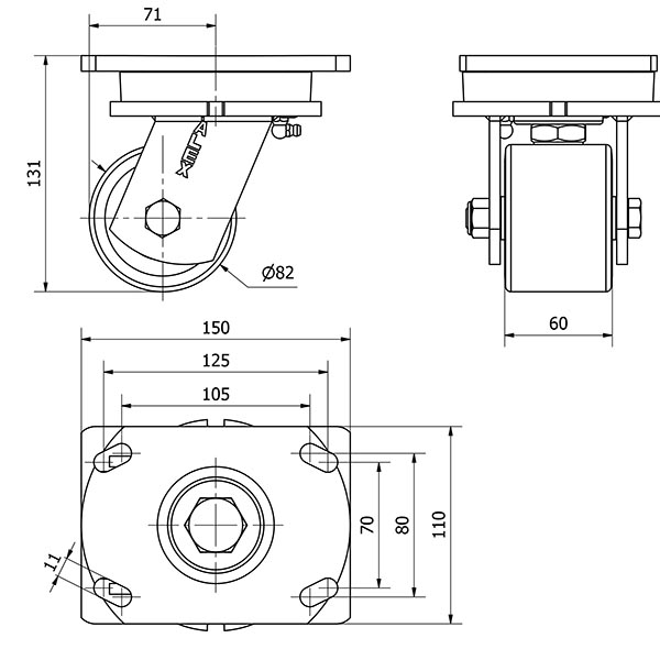 R.GIR.PLACA 10SLR80-KIB NYLON-POLIUR.MARRON EJE BOLAS