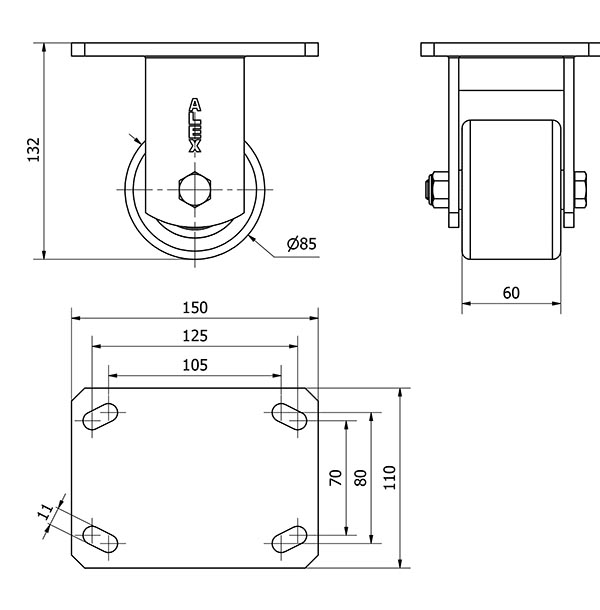 R.FIJA 17SLR80-VNB HIERRO-POLIUR.VULCANIZADO NARANJA EJE BOLAS