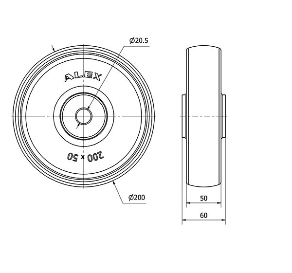 RUEDA TD200-20-60 RESINA MARRON EJE LISO