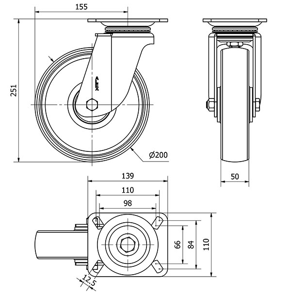 R.GIR.PLACA 10TV200-TD RESINA MARRON EJE LISO