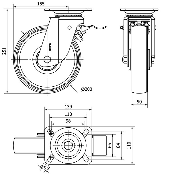 R.GIR.PLACA FRENO 10TVFD200-TD RESINA MARRON EJE LISO