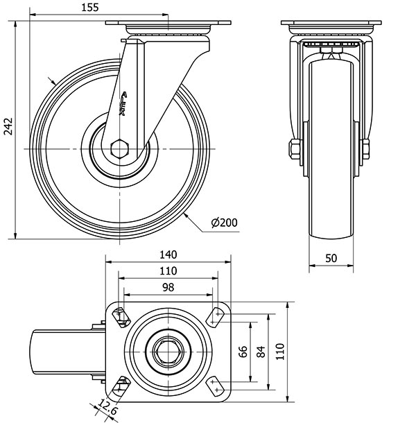 R.GIR.PLACA 10ZV200-TD RESINA MARRON EJE LISO