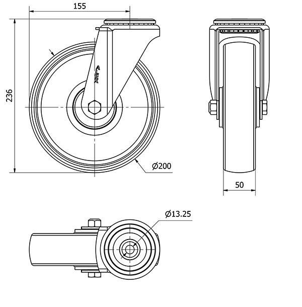 R.GIR.AGUJERO M12 20ZV200-TD RESINA MARRON EJE LISO