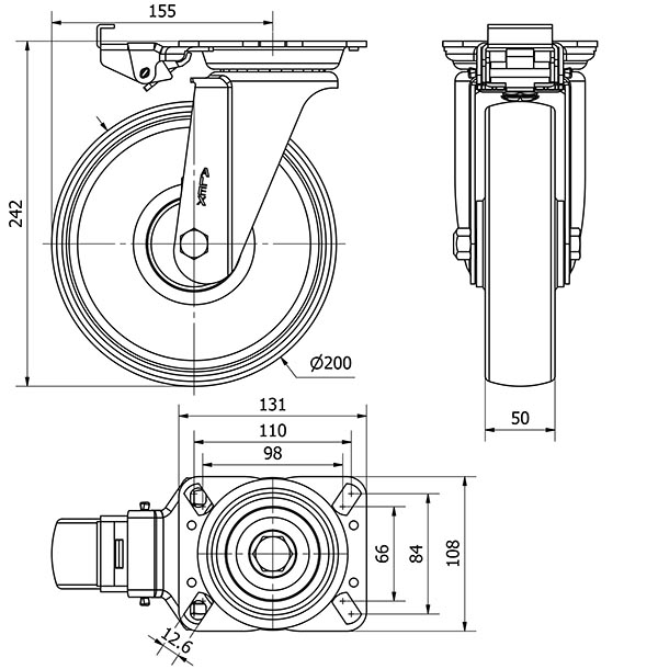 R.GIR.PLACA MEC.DIR.10ZVMD200-TD RESINA MARRON EJE LISO