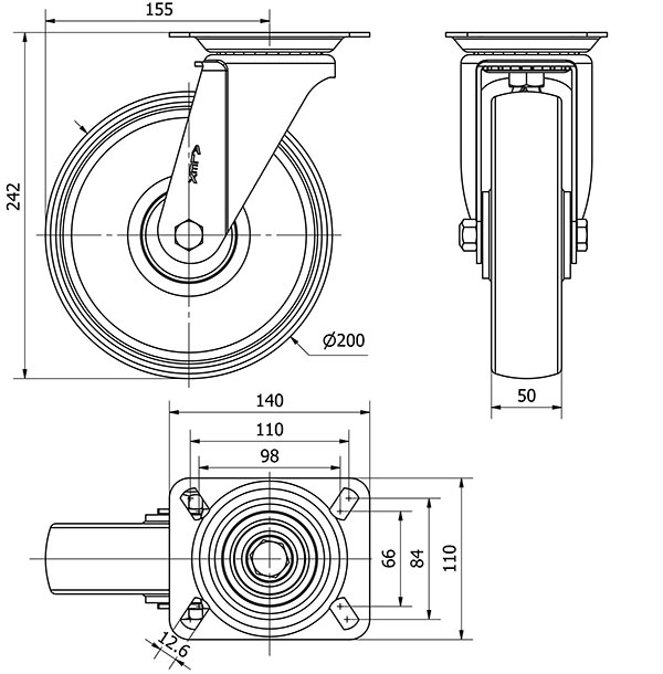 R.GIR.PLACA INOX.10ZVI200-TD RESINA MARRON EJE LISO