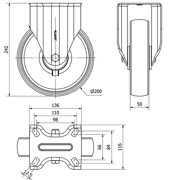 R.FIJA INOX.17ZVI200-TD RESINA MARRON EJE LISO