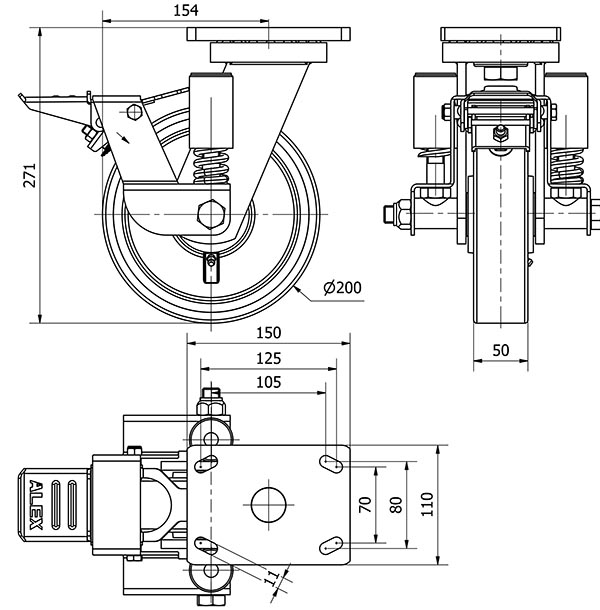 R.GIR.PLACA FR.10HLSEFN200-HUB SUSPENSION HIERRO-POLIUR.NARANJ.BOLAS