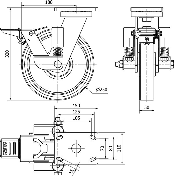 R.GIR.PLACA FR.10HLSEFN250-HUB SUSPENSION HIERRO-POLIUR.NARANJ.BOLAS