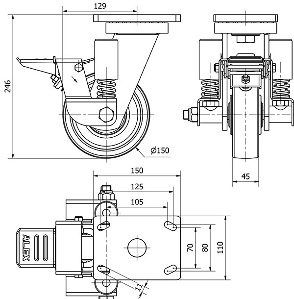R.GIR.PLACA FRENO 10HLSEFN150-FTB SUSPENSION NYLON BLANCO EJE BOLAS