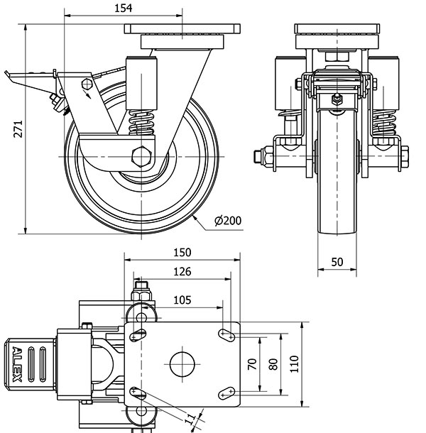 R.GIR.PLACA FRENO 10HLSEFN200-FTB SUSPENSION NYLON BLANCO EJE BOLAS