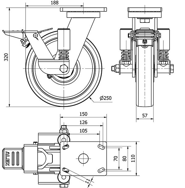 R.GIR.PLACA FRENO 10HLSEFN250-FTB SUSPENSION NYLON BLANCO EJE BOLAS