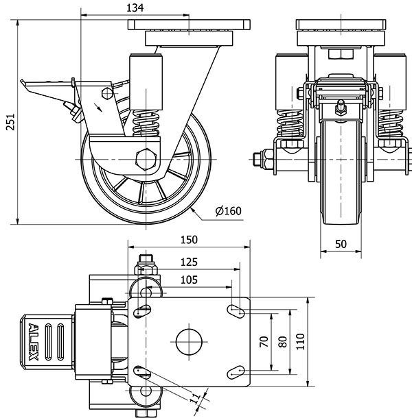 R.GIR.PLACA FR.10HLSEFN160-DEB SUSPENSION GOMA NEGRA ELASTICA BOLAS