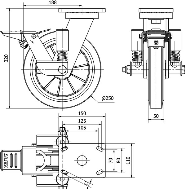 R.GIR.PLACA FR.10HLSEFN250-DEB SUSPENSION GOMA NEGRA ELASTICA BOLAS