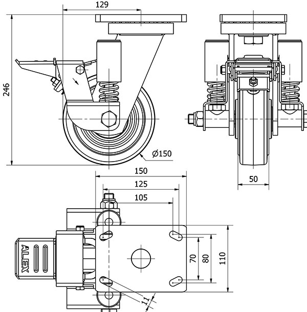 R.GIR.PLACA FR.10HLSEFN150-HGB SUSPENSION GOMA NEGRA NATURAL BOLAS