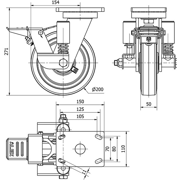R.GIR.PLACA FR.10HLSEFN200-HGB SUSPENSION GOMA NEGRA NATURAL BOLAS