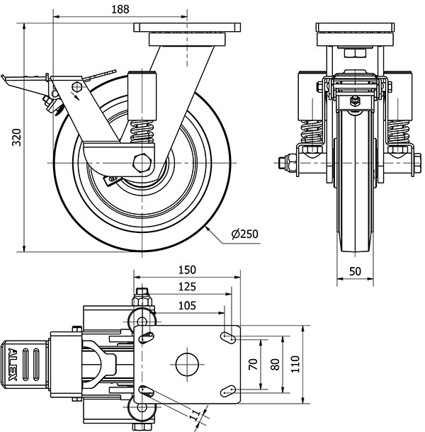 R.GIR.PLACA FR.10HLSEFN250-HGB SUSPENSION GOMA NEGRA NATURAL BOLAS