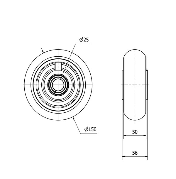 RUEDA HUAB150-25-52 NUCLEO HIERRO Y BANDA POLIUR.NARANJ.BOLAS BALONA