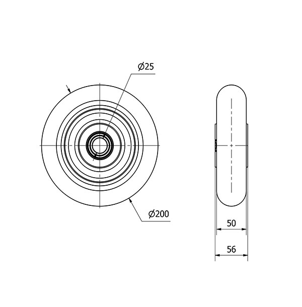 RUEDA HUAB200-25-60 NUCLEO HIERRO Y BANDA POLIUR.NARANJ.BOLAS BALONA