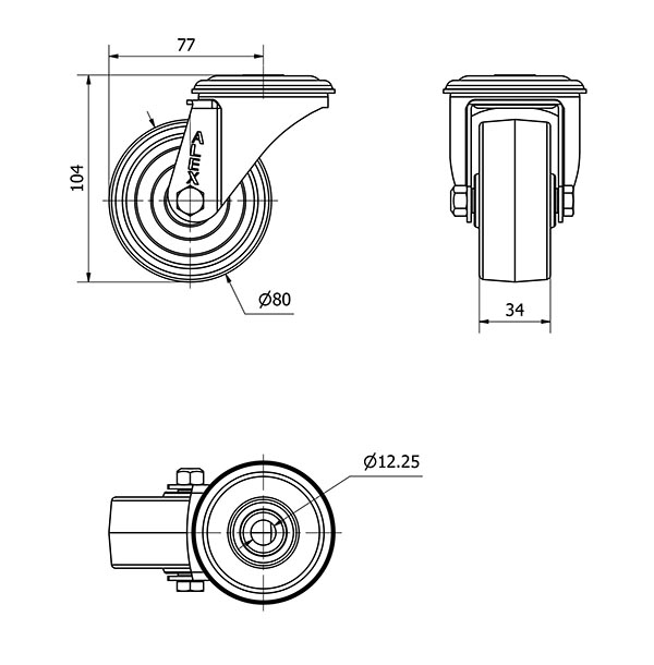 R.GIR.AGUJERO M12 20ZVL80-TT RESINA NEGRA EJE LISO