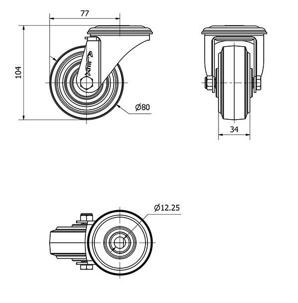 R.GIR.AGUJERO M12 20ZVL80-PGR GOMA ELASTICA GRIS EJE RODILLOS