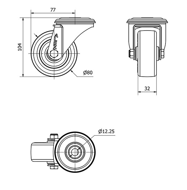 R.GIR.AGUJERO M12 20ZVL80-POL POLIAMIX BLANCO-POLIUR.MARRON EJE LISO