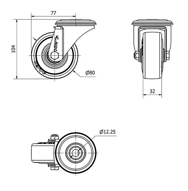 R.GIR.AGUJERO M12 20ZVL80-PGAN POLIAMIX-GOMA GRIS EJE LISO