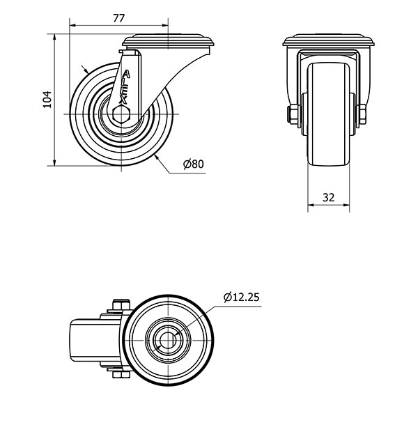R.GIR.AGUJERO M12 20ZVL80-POLR POLIAMIX BLANCO-POLIUR.MARRON RODILL.
