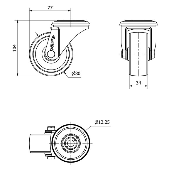 R.GIR.AGUJERO M12 20ZVL80-UT POLIAMIX BLANCO EJE LISO