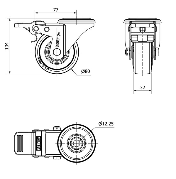 R.GIR.AGUJERO M12 FRENO 20ZVLFD80-PGAN POLIAMIX-GOMA GRIS EJE LISO