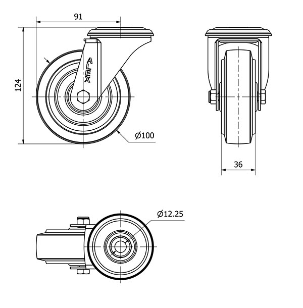R.GIR.AGUJERO M12 20ZVL100-PGMR POLIAMIX-GOMA AZUL EJE RODILLOS