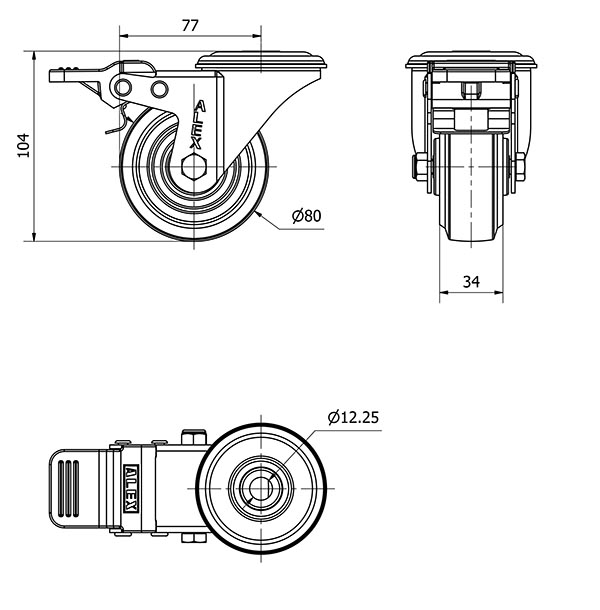 R.GIR.AGUJERO M12 FRENO 20ZVLFD80-PGMR POLIAMIX-GOMA AZUL RODILLOS