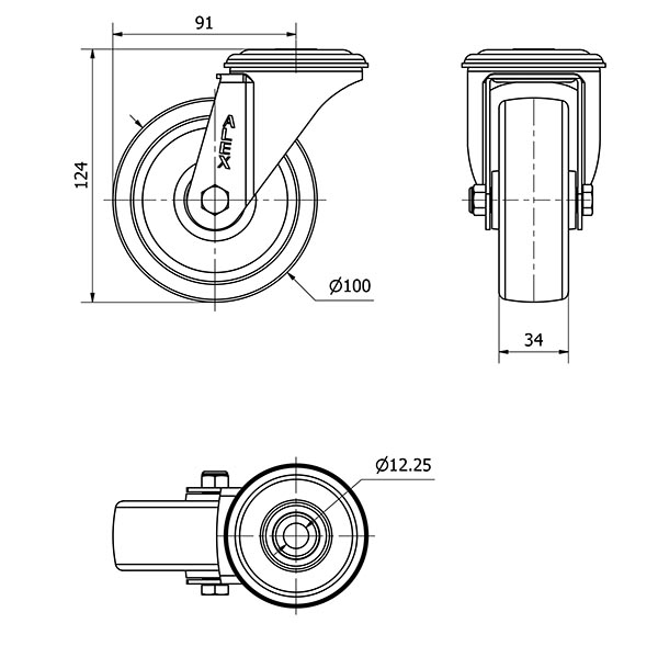 R.GIR.AGUJERO M12 20ZVL100-UT POLIAMIX BLANCO EJE LISO