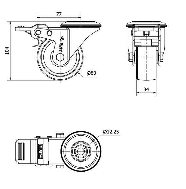 R.GIR.AGUJERO M12 FRENO 20ZVLFD80-UT POLIAMIX BLANCO EJE LISO