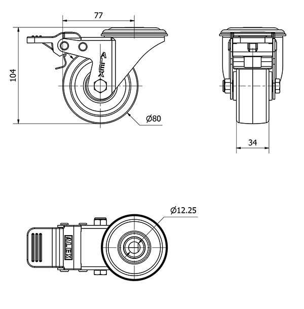 R.GIR.AGUJERO M12 FRENO 20ZVLFD80-UTR POLIAMIX BLANCO EJE RODILLOS