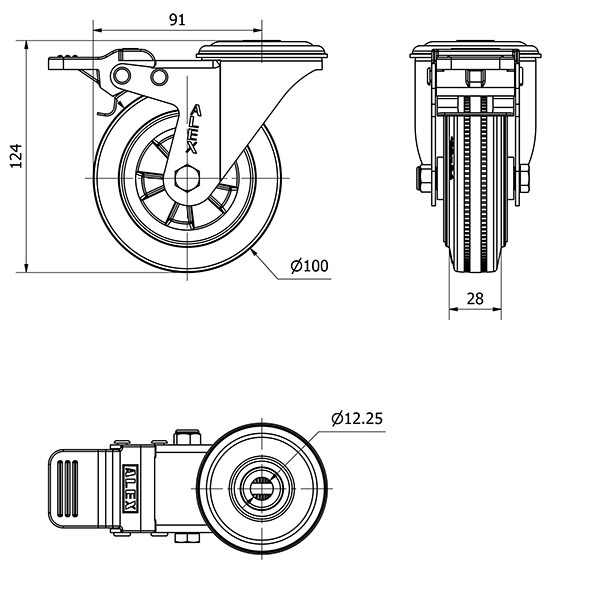 R.GIR.AGUJ.M12 FRENO INOX.20ZVLIFD100-PSN POLIAMIX-GOMA NEGRA LISO