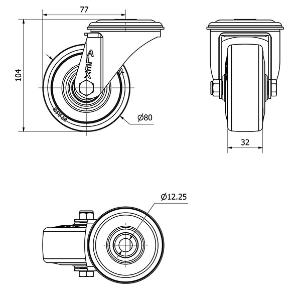 R.GIR.AGUJERO M12 INOX.20ZVLI80-PGAN POLIAMIX-GOMA GRIS EJE LISO